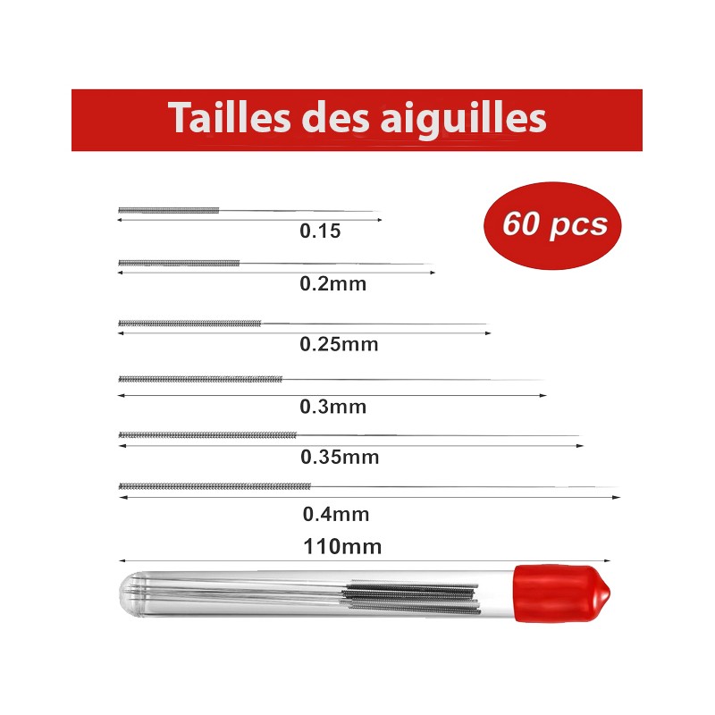 Lot de 60 Aiguilles de nettoyage pour buse d'imprimante 3D